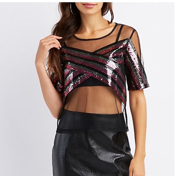 Sequin trim mesh top - Picture 1 of 3